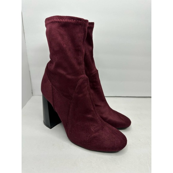 Cape Robbin Womens size 6.5 Heeled Sock Stretch Boots Maroon Side Zip - Picture 11 of 11